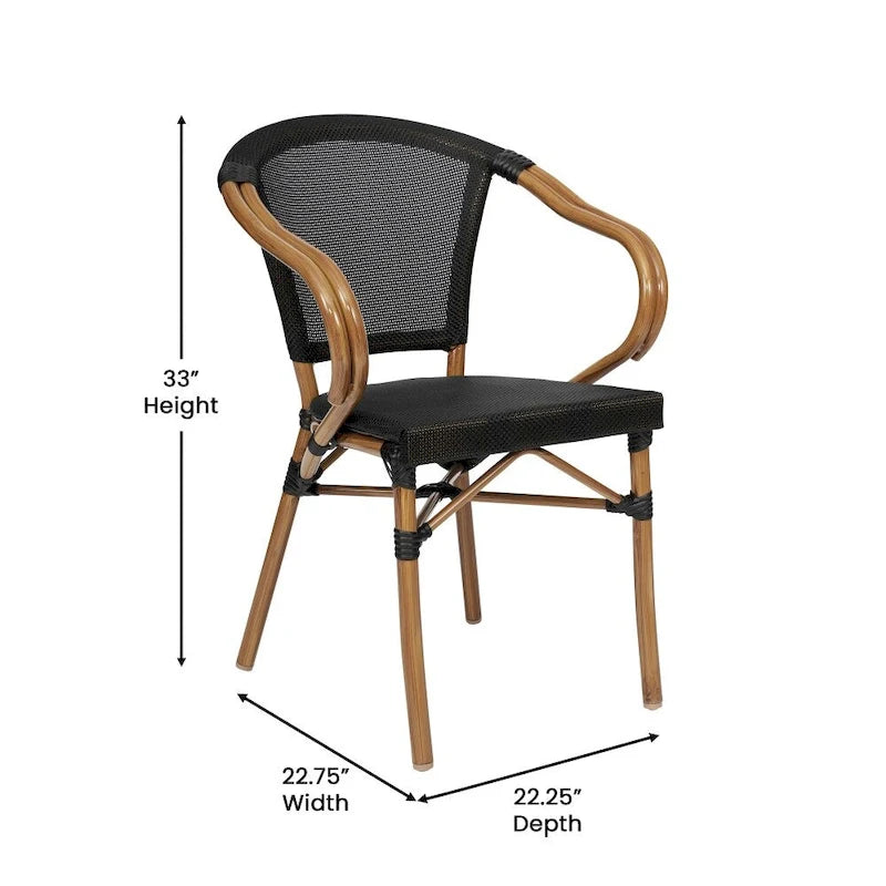 2 Pack All-Weather Commercial Paris Chairs with Arms and Metal Frame - N/A