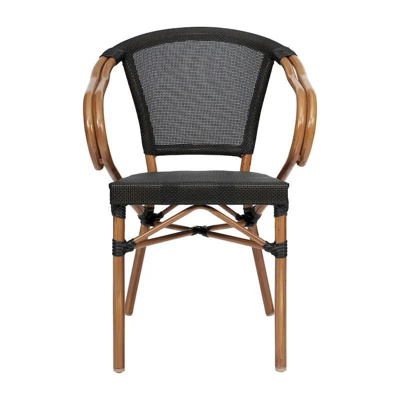 2 Pack All-Weather Commercial Paris Chairs with Arms and Metal Frame - N/A