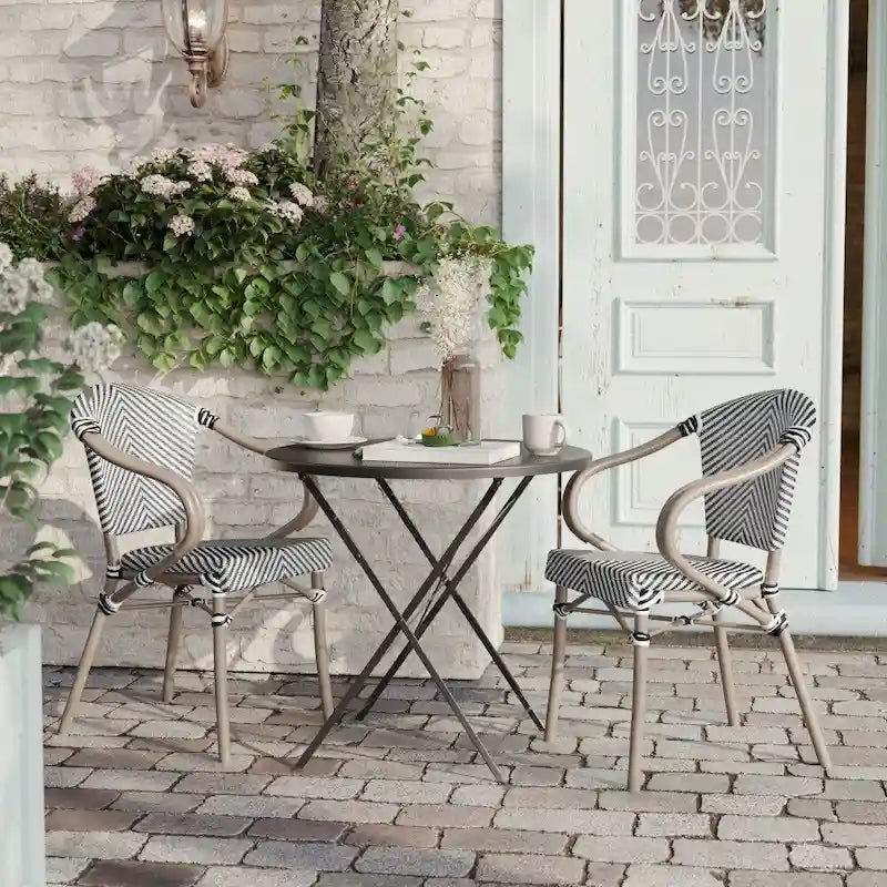 2 Pack All-Weather Commercial Paris Chairs with Arms and Metal Frame - N/A