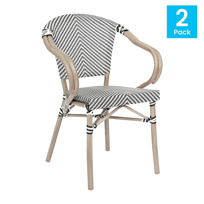 2 Pack All-Weather Commercial Paris Chairs with Arms and Metal Frame - N/A