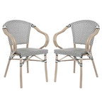 2 Pack All-Weather Commercial Paris Chairs with Arms and Metal Frame - N/A