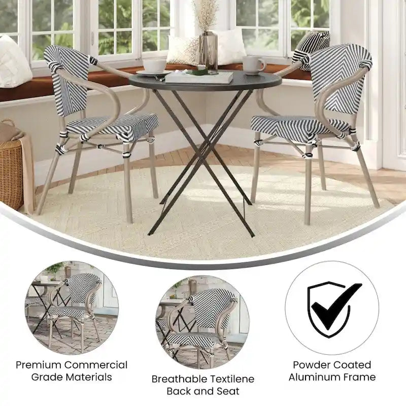 2 Pack All-Weather Commercial Paris Chairs with Arms and Metal Frame - N/A