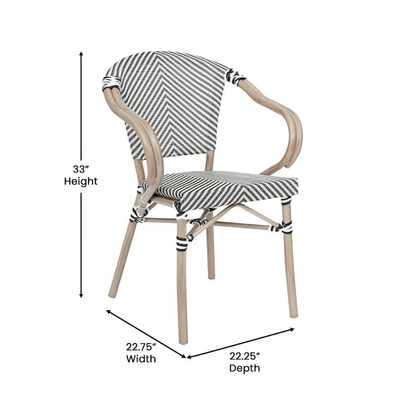 2 Pack All-Weather Commercial Paris Chairs with Arms and Metal Frame - N/A