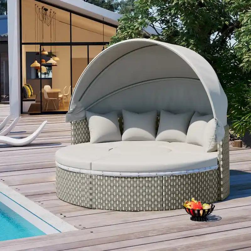 6PCS Patio Furniture Round, Outdoor Sectional Sofa Set with Retractable Canopy, Separate Seating and Removable Cushion