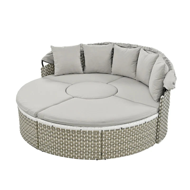 6PCS Patio Furniture Round, Outdoor Sectional Sofa Set with Retractable Canopy, Separate Seating and Removable Cushion