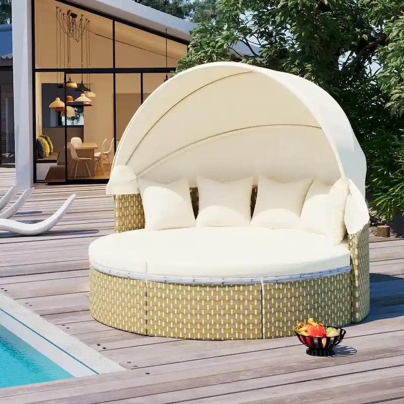 6PCS Patio Furniture Round, Outdoor Sectional Sofa Set with Retractable Canopy, Separate Seating and Removable Cushion