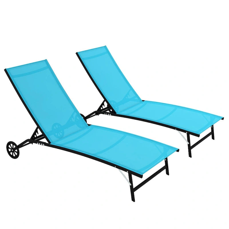 Outsunny Outdoor Chaise Lounge, 2 Piece Lounge Chair with Wheels, Tanning Chair with 5 Adjustable Positions