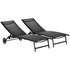 Outsunny Outdoor Chaise Lounge, 2 Piece Lounge Chair with Wheels, Tanning Chair with 5 Adjustable Positions