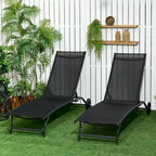 Outsunny Outdoor Chaise Lounge, 2 Piece Lounge Chair with Wheels, Tanning Chair with 5 Adjustable Positions