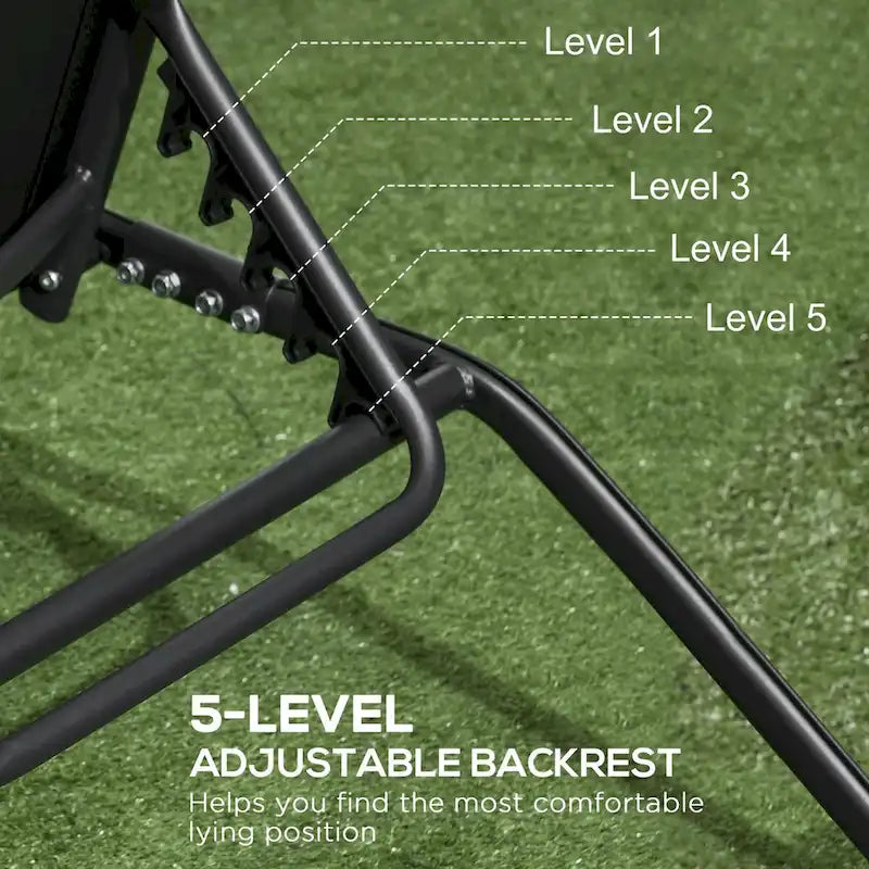 Outsunny Outdoor Chaise Lounge, 2 Piece Lounge Chair with Wheels, Tanning Chair with 5 Adjustable Positions