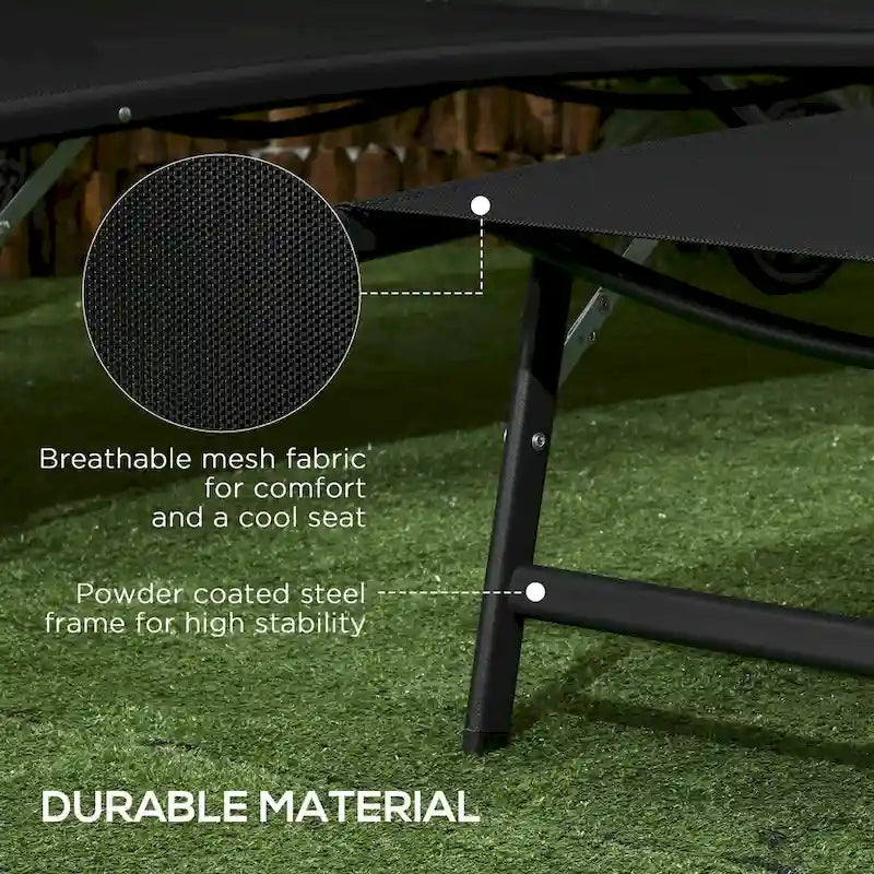 Outsunny Outdoor Chaise Lounge, 2 Piece Lounge Chair with Wheels, Tanning Chair with 5 Adjustable Positions
