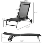 Outsunny Outdoor Chaise Lounge, 2 Piece Lounge Chair with Wheels, Tanning Chair with 5 Adjustable Positions