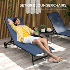 Outsunny Outdoor Chaise Lounge, 2 Piece Lounge Chair with Wheels, Tanning Chair with 5 Adjustable Positions