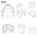 6-Person Garden Fan-shaped Rattan Suit Combination with Cushions and Table