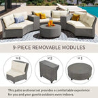 6-Person Garden Fan-shaped Rattan Suit Combination with Cushions and Table