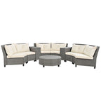 6-Person Garden Fan-shaped Rattan Suit Combination with Cushions and Table