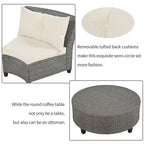 6-Person Garden Fan-shaped Rattan Suit Combination with Cushions and Table