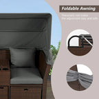 Convertible Outdoor Patio Daybed Loveseat Set with Retractable Sunshade, Cup Holders, Storage Boxes, Water-Repellent Cushions
