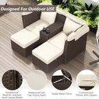 Convertible Outdoor Patio Daybed Loveseat Set with Retractable Sunshade, Cup Holders, Storage Boxes, Water-Repellent Cushions