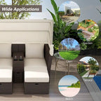 Convertible Outdoor Patio Daybed Loveseat Set with Retractable Sunshade, Cup Holders, Storage Boxes, Water-Repellent Cushions