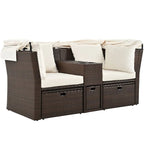 Convertible Outdoor Patio Daybed Loveseat Set with Retractable Sunshade, Cup Holders, Storage Boxes, Water-Repellent Cushions