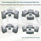 10-Piece Outdoor Sectional Half Round Patio Rattan Sofa Set, PE Wicker Conversation Furniture Set for Free Combination