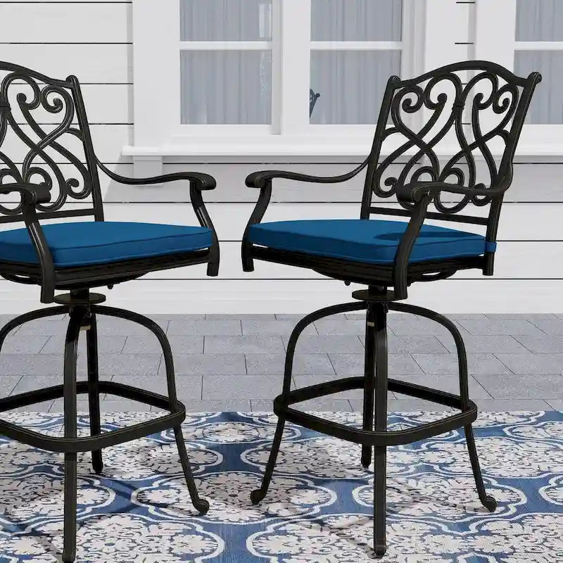 Cast Aluminum Outdoor Stool with Cushion (Set of 2)
