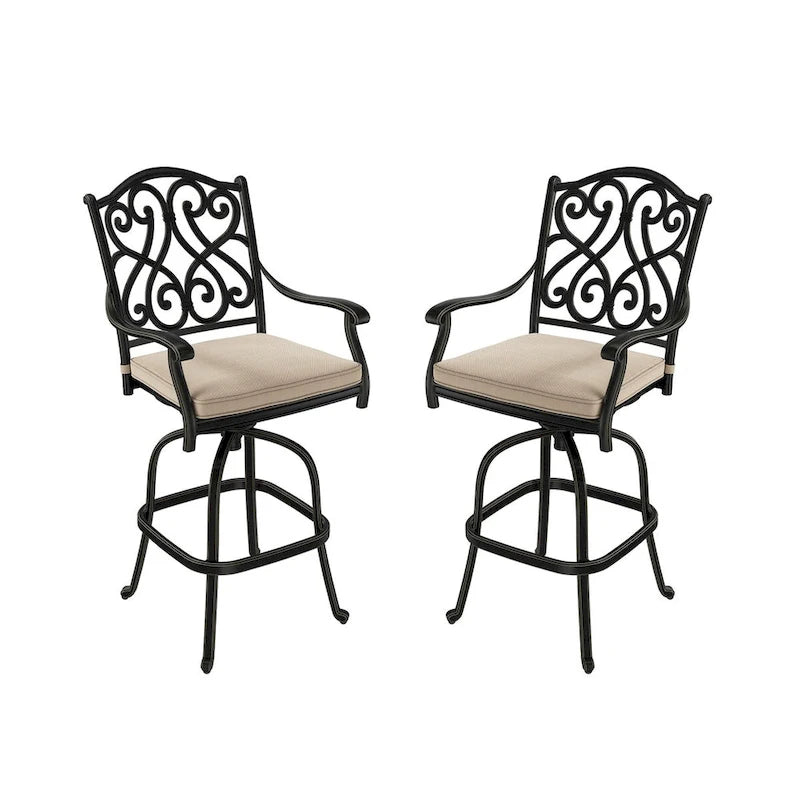 Cast Aluminum Outdoor Stool with Cushion (Set of 2)