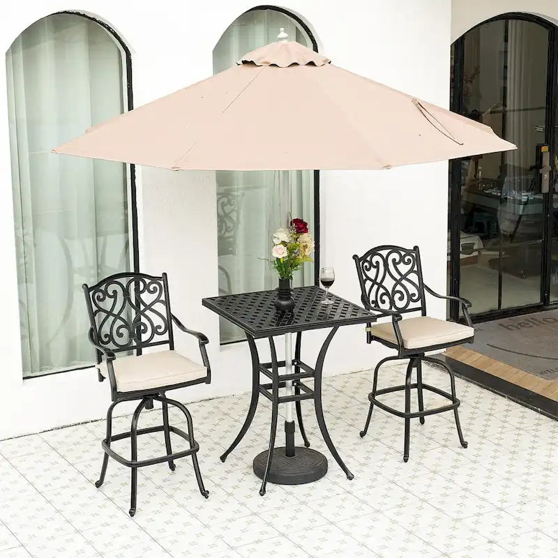 Cast Aluminum Outdoor Stool with Cushion (Set of 2)