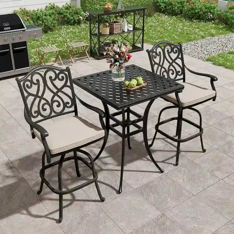 Cast Aluminum Outdoor Stool with Cushion (Set of 2)