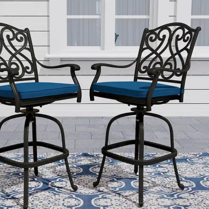 Cast Aluminum Outdoor Stool with Cushion (Set of 2)
