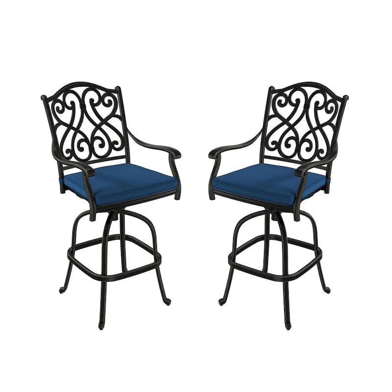 Cast Aluminum Outdoor Stool with Cushion (Set of 2)