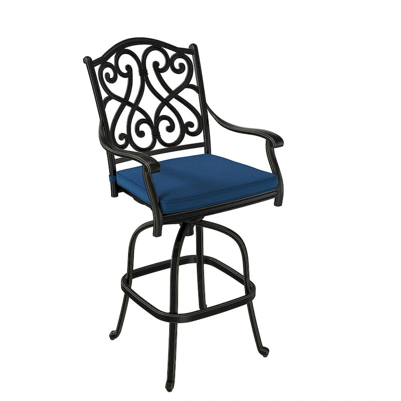Cast Aluminum Outdoor Stool with Cushion (Set of 2)