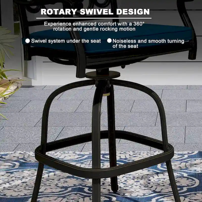 Cast Aluminum Outdoor Stool with Cushion (Set of 2)