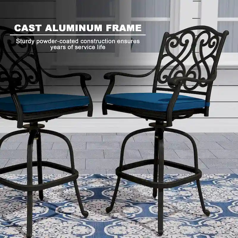 Cast Aluminum Outdoor Stool with Cushion (Set of 2)