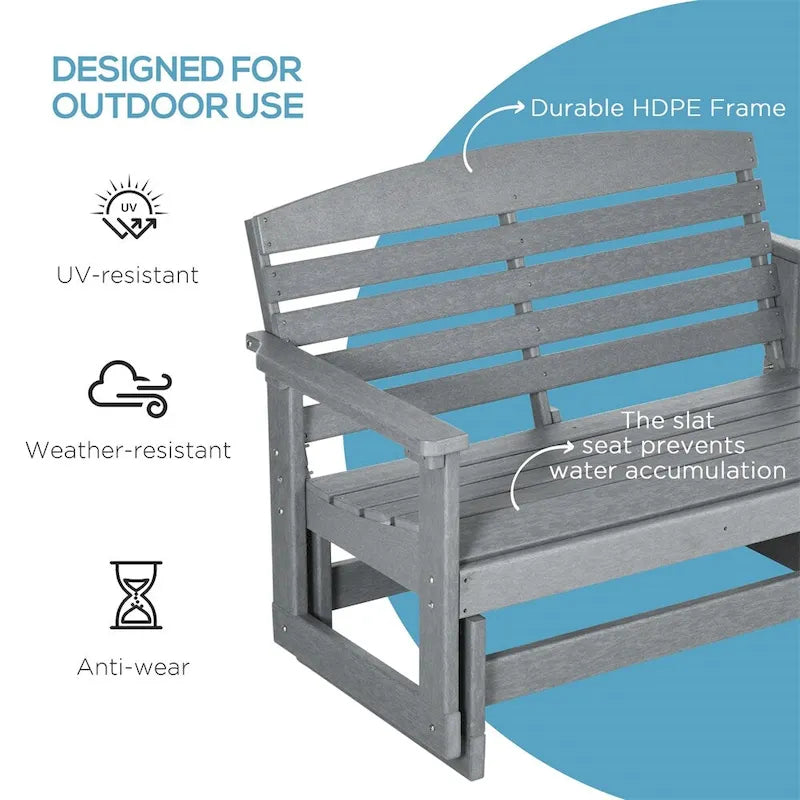 2-Person Outdoor Glider Bench with HDPE Frame and Armrest