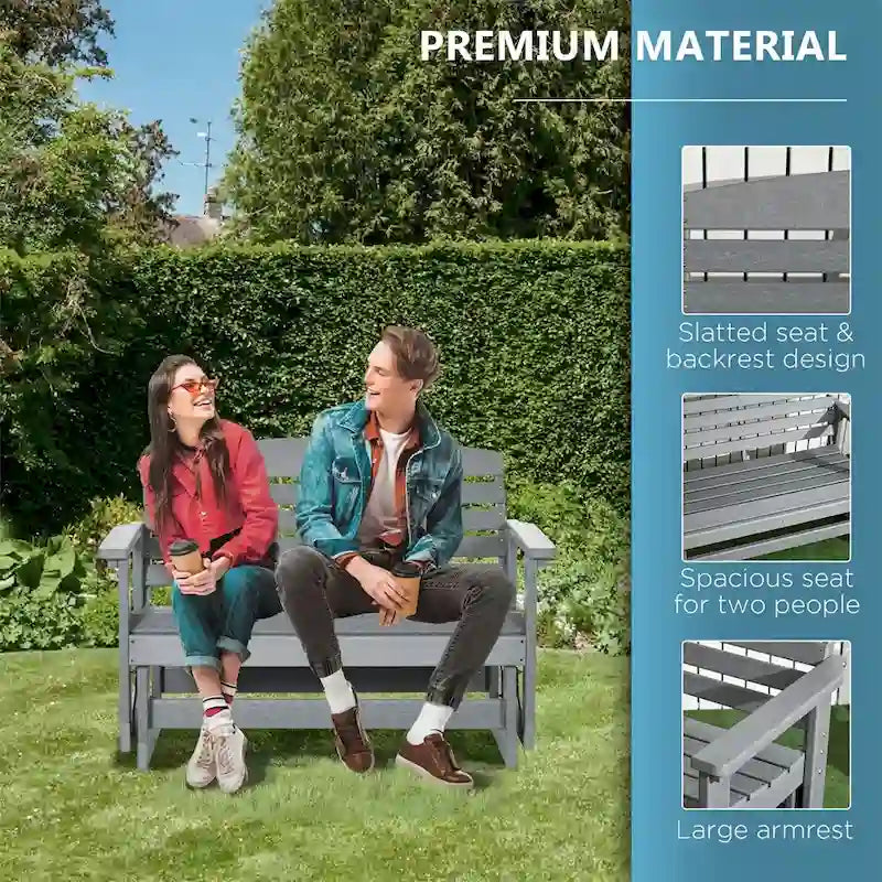 2-Person Outdoor Glider Bench with HDPE Frame and Armrest