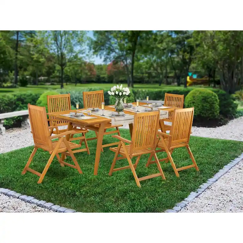 Outdoor Dining Set - Chairs with High Slatted Back and Rectangle Table with Wooden 4 legs - Natural Oil Finish (Pieces option)