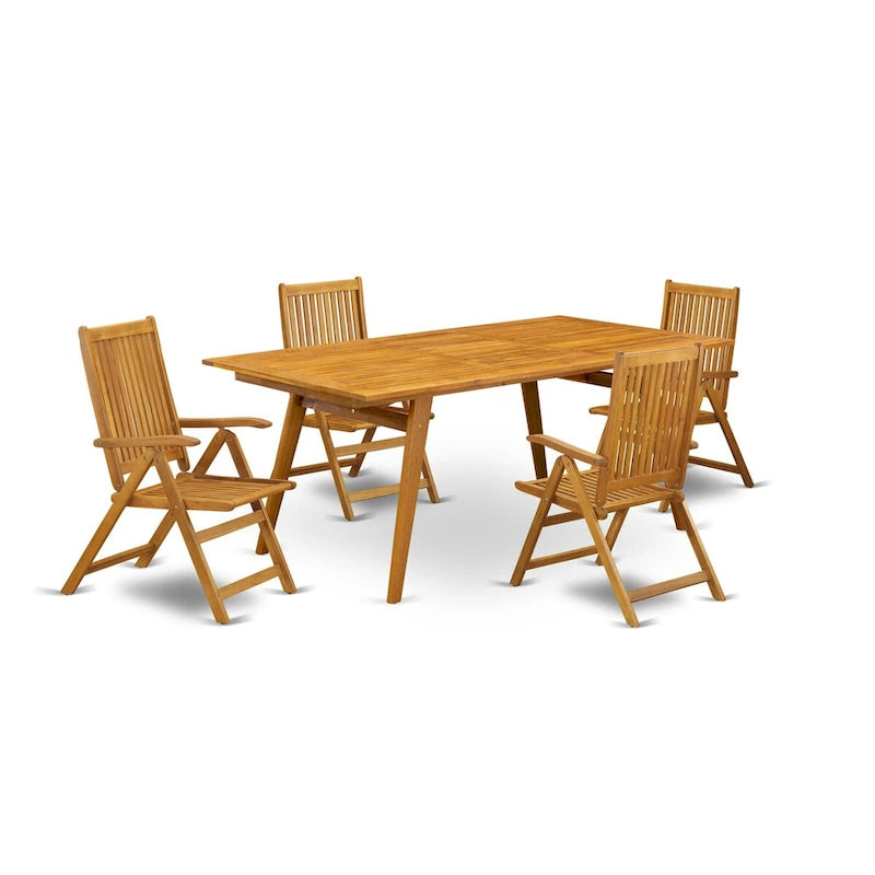Outdoor Dining Set - Chairs with High Slatted Back and Rectangle Table with Wooden 4 legs - Natural Oil Finish (Pieces option)