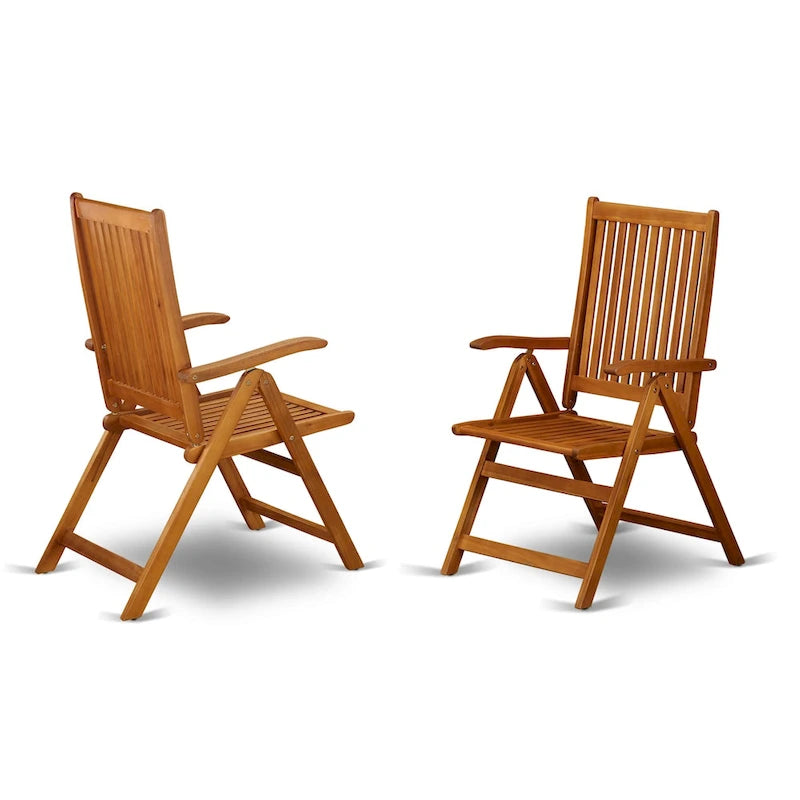 Outdoor Dining Set - Chairs with High Slatted Back and Rectangle Table with Wooden 4 legs - Natural Oil Finish (Pieces option)