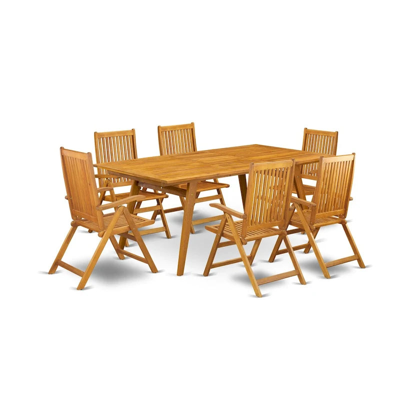 Outdoor Dining Set - Chairs with High Slatted Back and Rectangle Table with Wooden 4 legs - Natural Oil Finish (Pieces option)