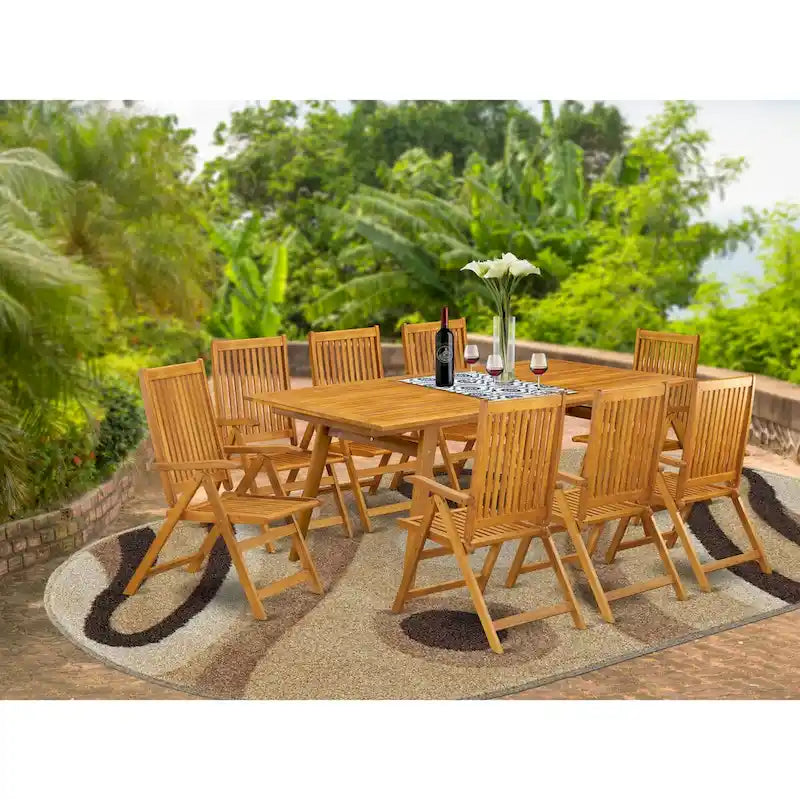 Outdoor Dining Set - Chairs with High Slatted Back and Rectangle Table with Wooden 4 legs - Natural Oil Finish (Pieces option)