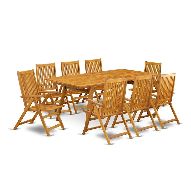 Outdoor Dining Set - Chairs with High Slatted Back and Rectangle Table with Wooden 4 legs - Natural Oil Finish (Pieces option)