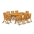 Outdoor Dining Set - Chairs with High Slatted Back and Rectangle Table with Wooden 4 legs - Natural Oil Finish (Pieces option)