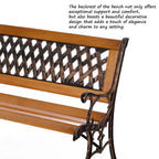 Outdoor Classical Wooden Slated Park Bench, Steel frame Seating Bench for Yard, Patio, Garden, Balcony, and Deck