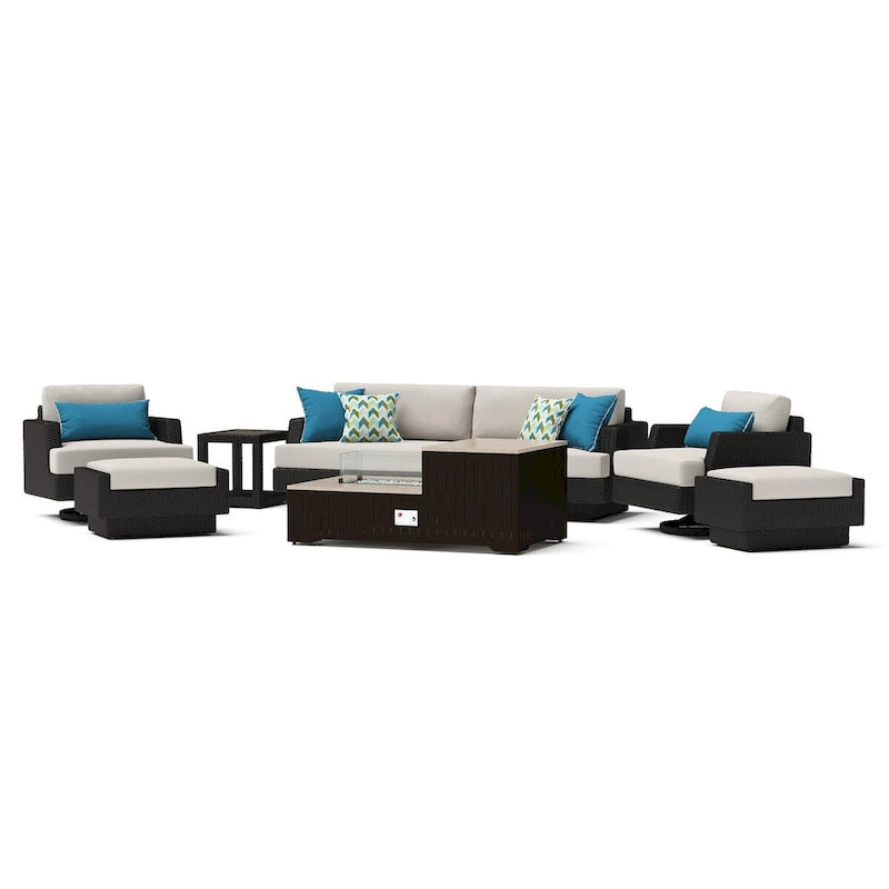 Portofino Comfort 8 Piece Sunbrella Outdoor Patio Motion Fire Seating