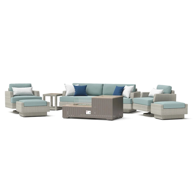Portofino Comfort 8 Piece Sunbrella Outdoor Patio Motion Fire Seating