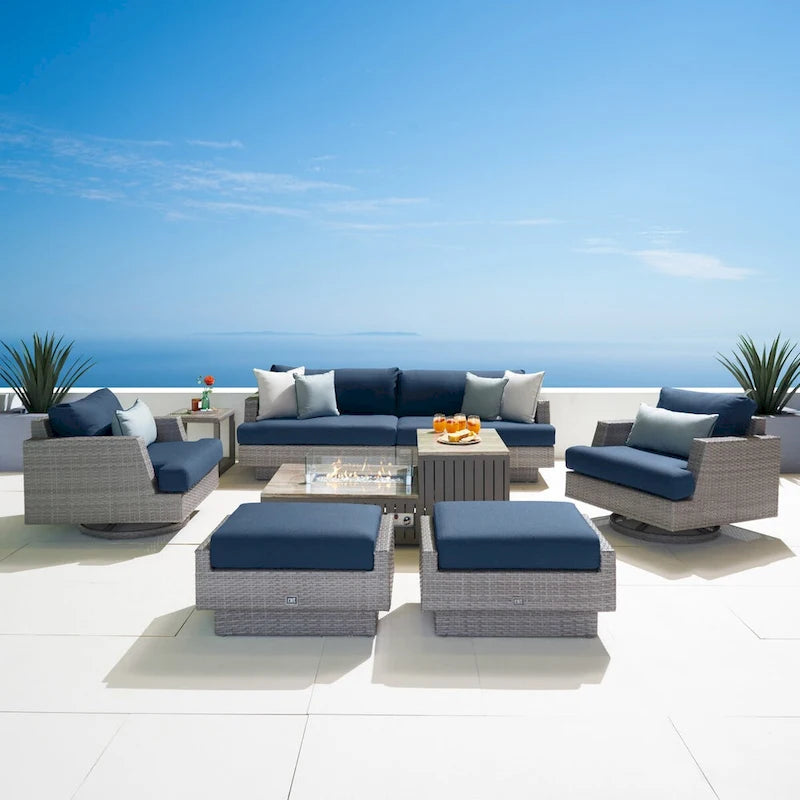 Portofino Comfort 8 Piece Sunbrella Outdoor Patio Motion Fire Seating