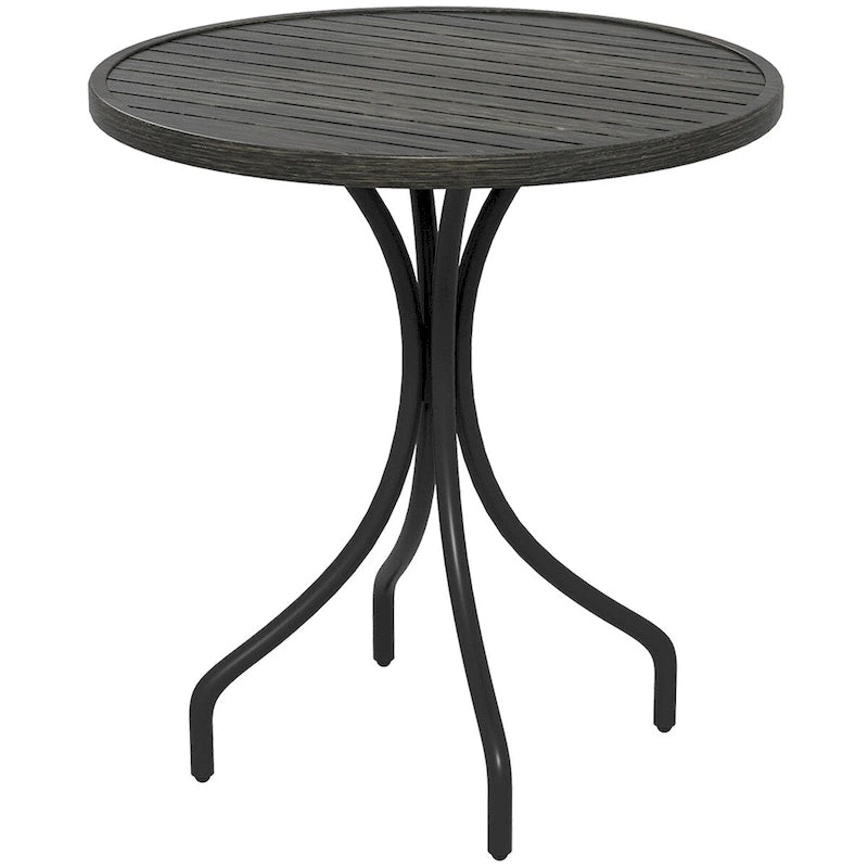 Outdoor Side Table,Patio Round Coffee Table with Steel Frame and Slat Tabletop