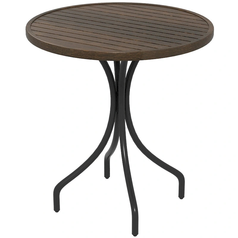 Outdoor Side Table,Patio Round Coffee Table with Steel Frame and Slat Tabletop